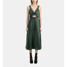 Long Green Slip Dress With Guipure | Women | Wood Khaki