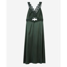 Long Green Slip Dress With Guipure | Women | Wood Khaki