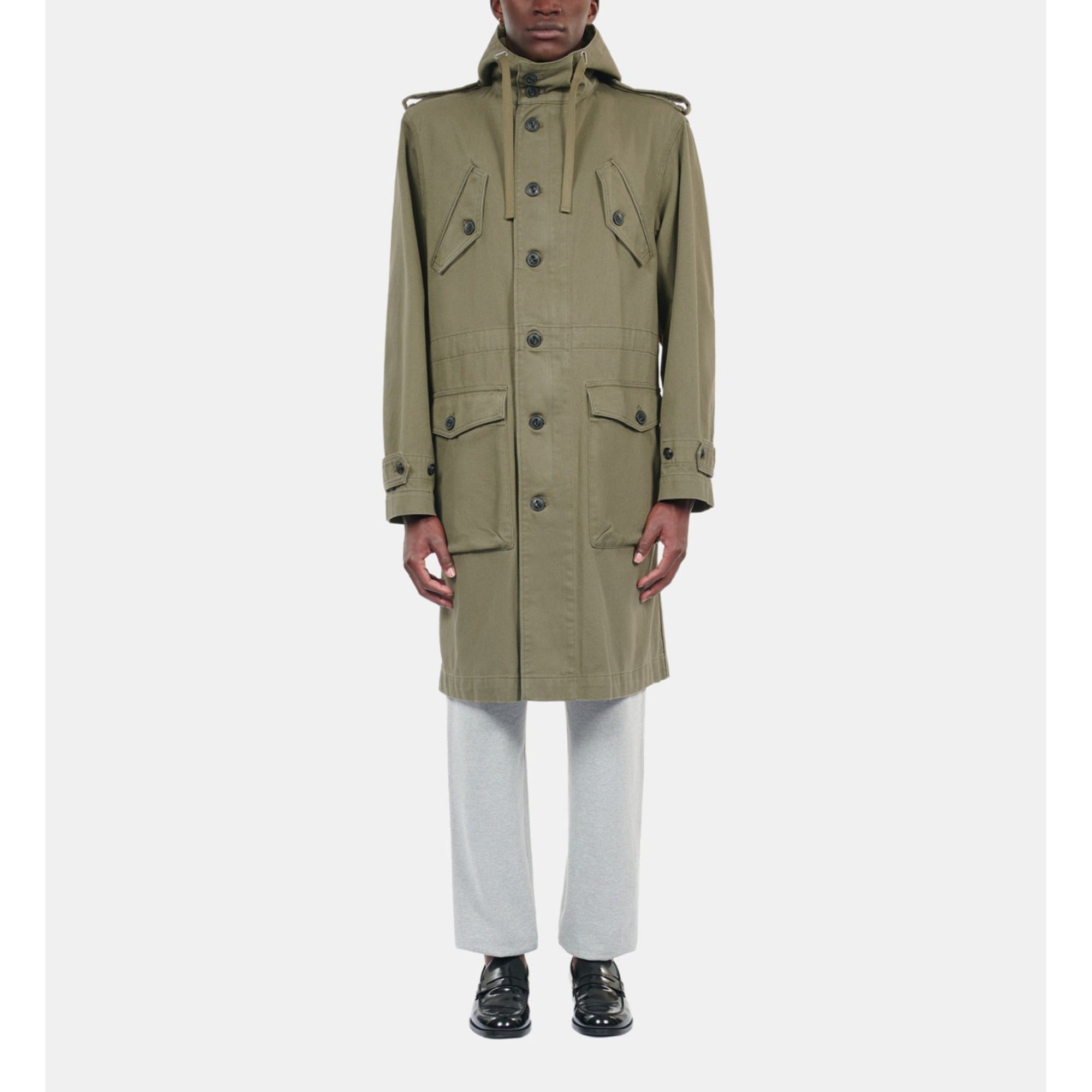 Long Khaki Hooded Parka | Men | Olive Night