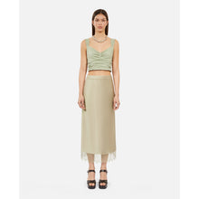 Long Light Green Skirt With Lace | Women | Khaki Grey