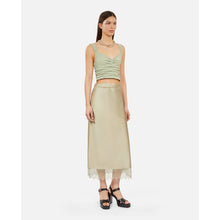 Long Light Green Skirt With Lace | Women | Khaki Grey