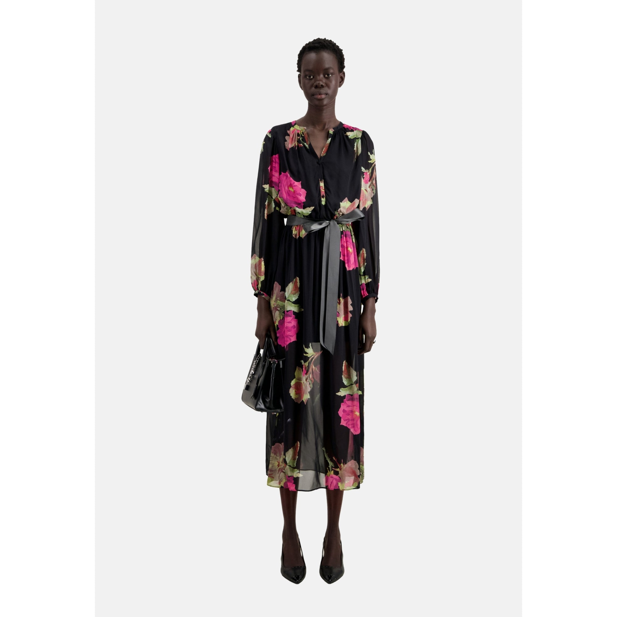 Long Printed Dress | Women | Pink Black