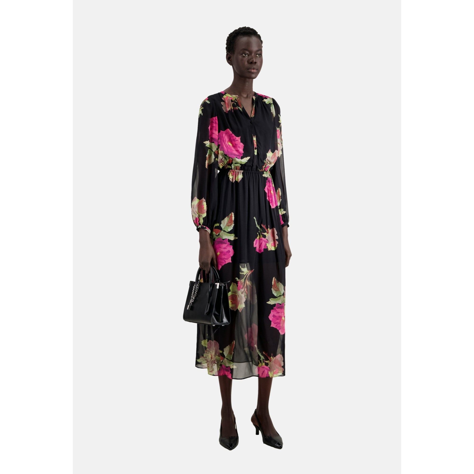 Long Printed Dress | Women | Pink Black