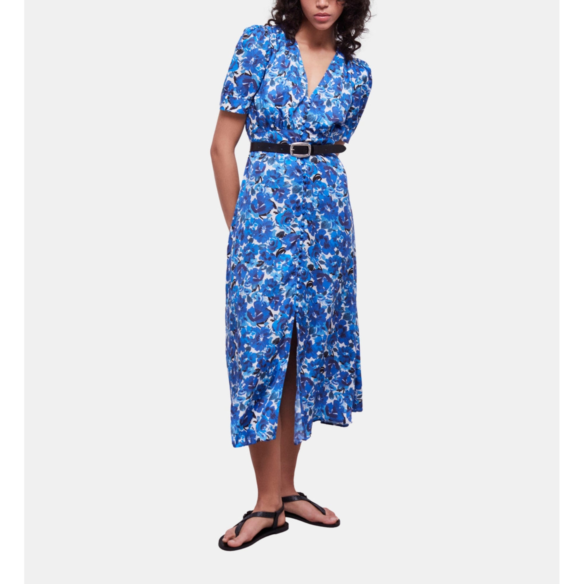 Long Printed Dress With Buttons | Women | Blue White