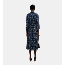 Long Printed Dress With Pleating | Women | Blue