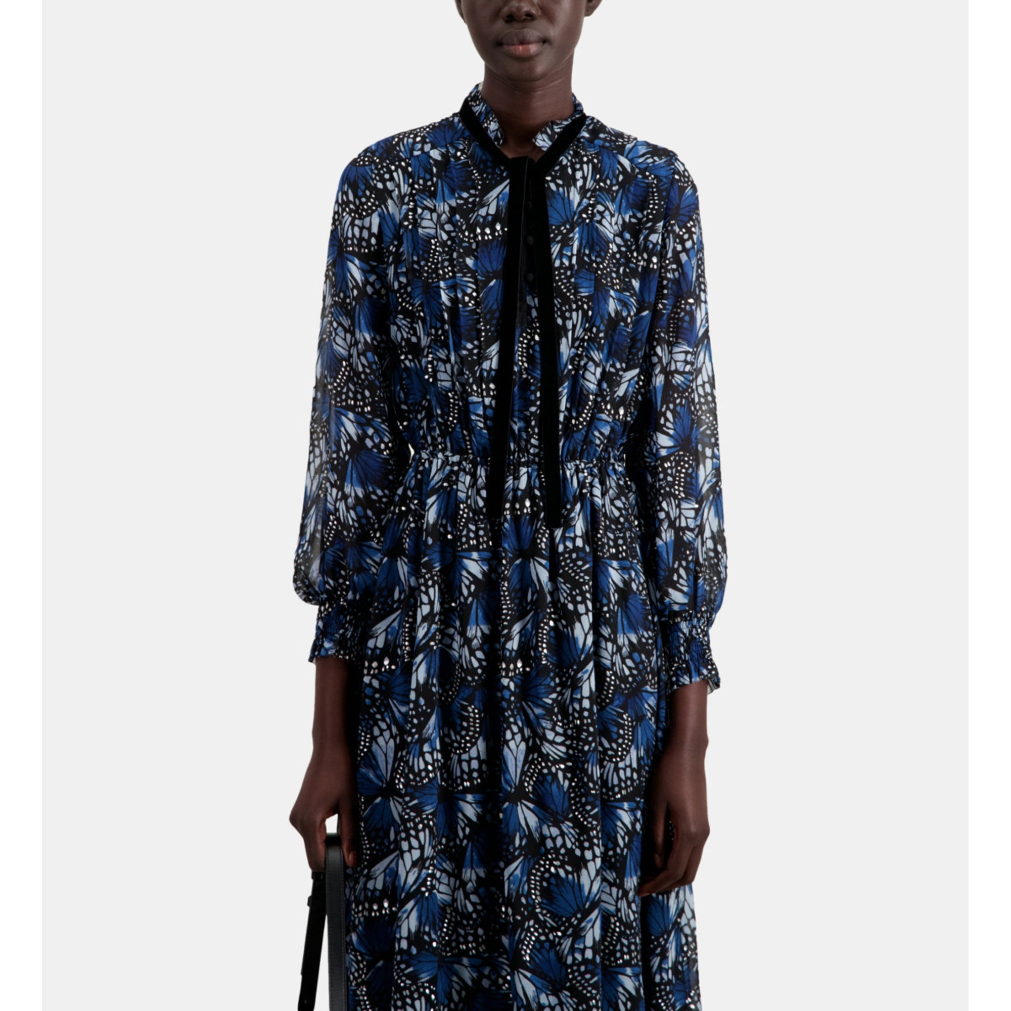 Long Printed Dress With Pleating | Women | Blue