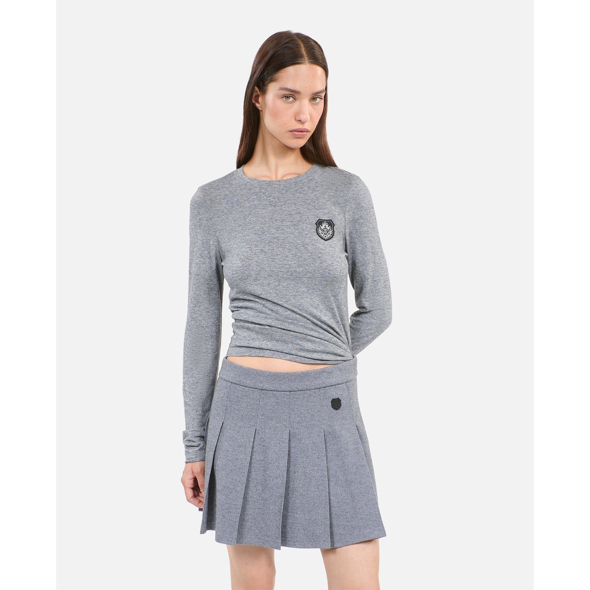 Long Sleeved Printed T-Shirt | Women | Grey Melange