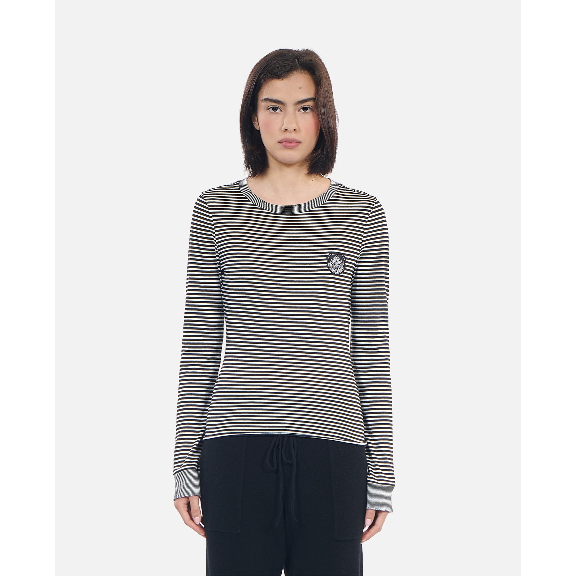 Long-Sleeved Striped T-Shirt | Women | Black x White