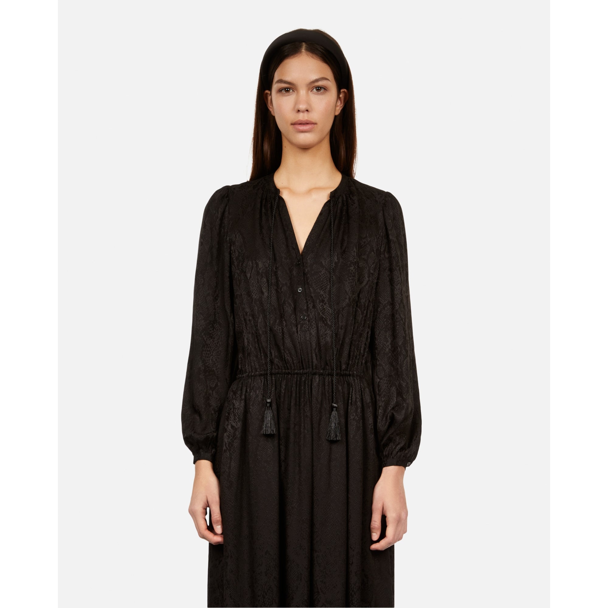 Long Snakeskin Jacquard Dress | Women | Black