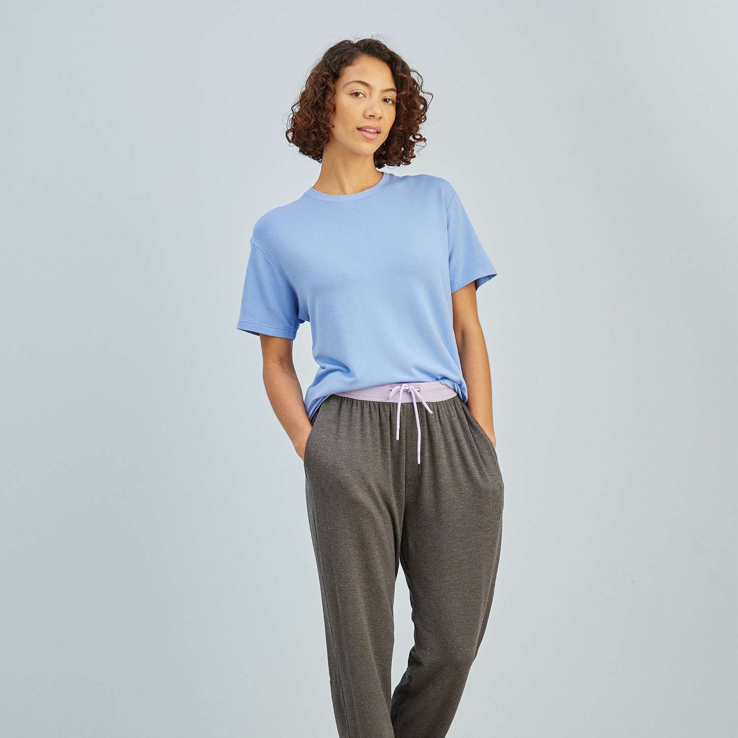 Breathable Modal French Terry Sweatpants | Gray/Lavender