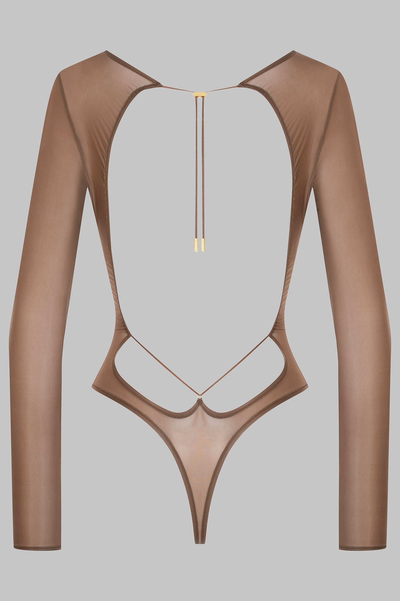 Open Back Long Sleeve Thong Bodysuit - French Kiss Light