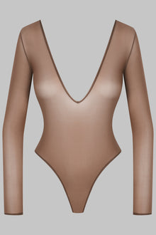 Open Back Long Sleeve Thong Bodysuit - French Kiss Light