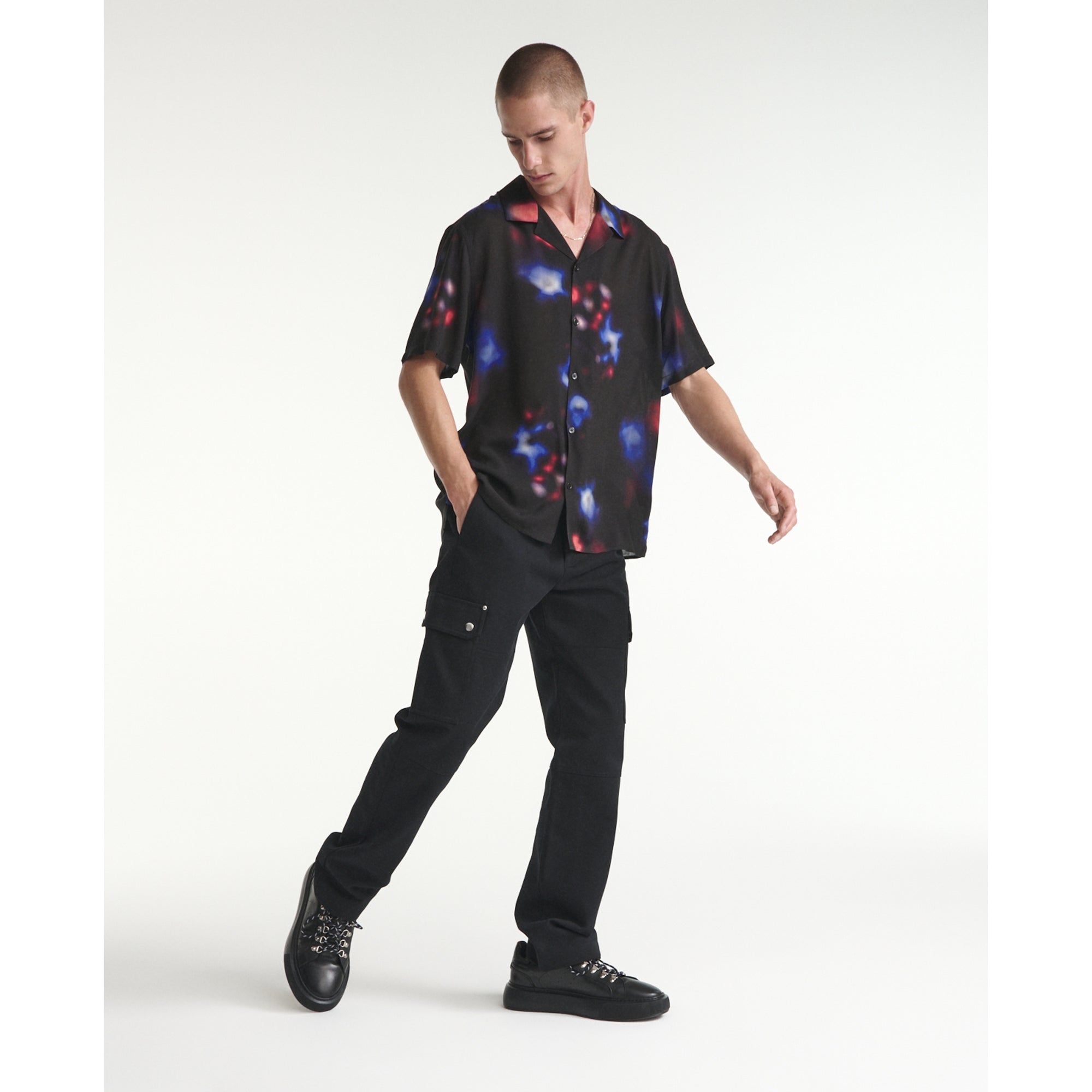 Loose Shirt With Lights Print | Men | Black Red Blue