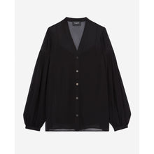 Loose V-Neck Buttoned Shirt | Women | Black