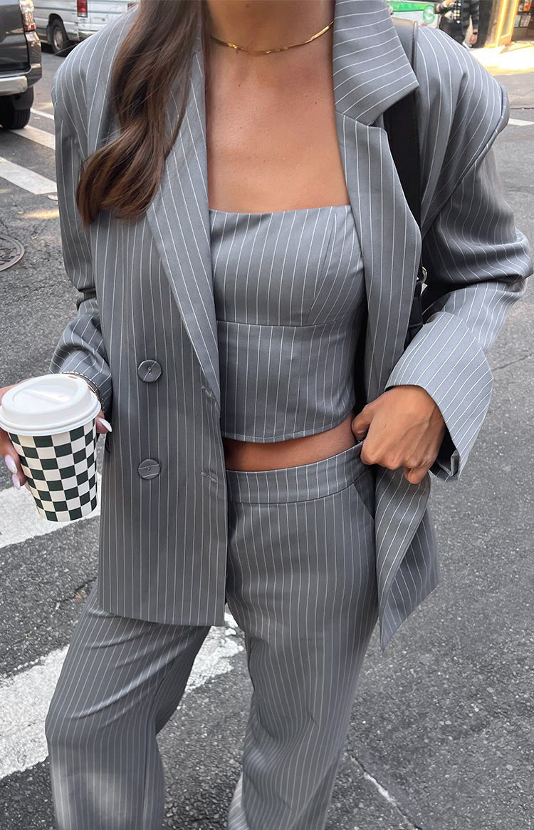 Louis Oversized Blazer | Grey Striped