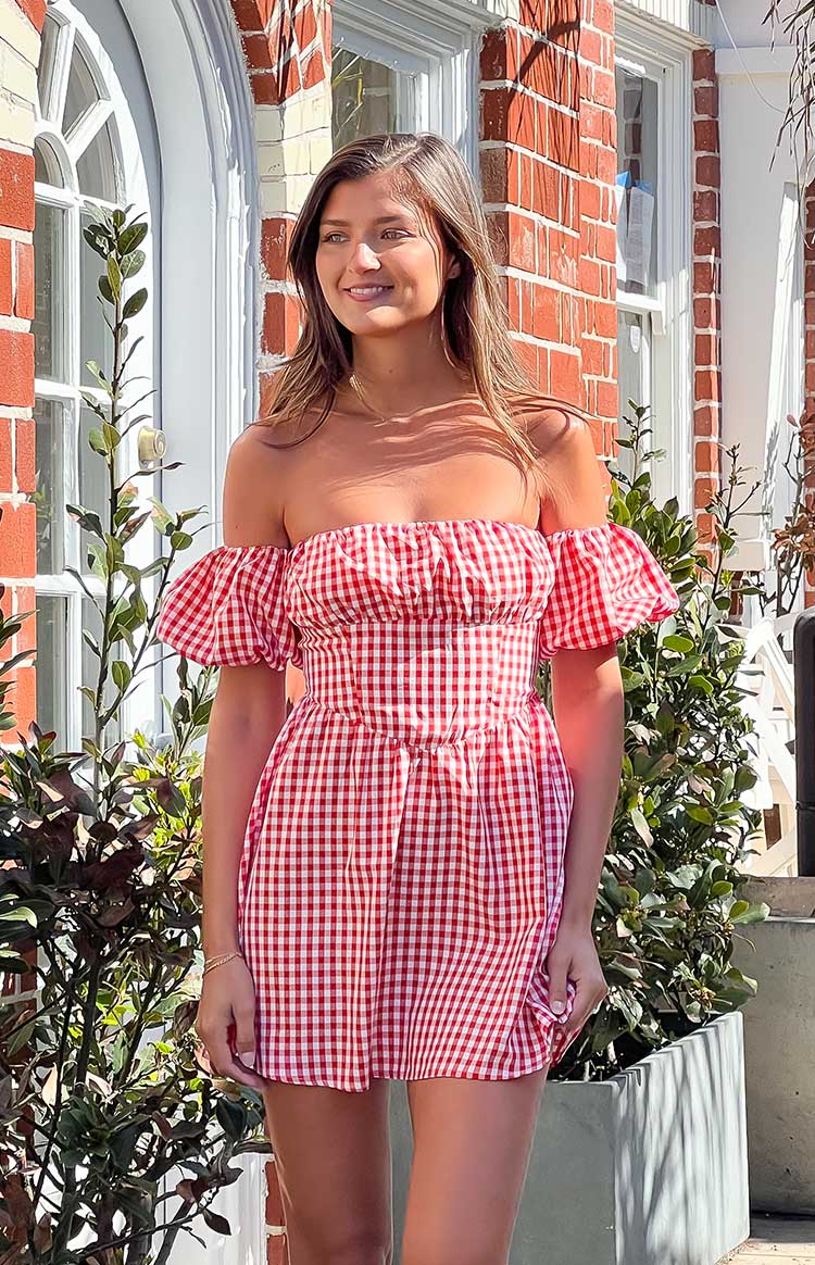 Love Lost Off The Shoulder Mini Dress | Red Gingham