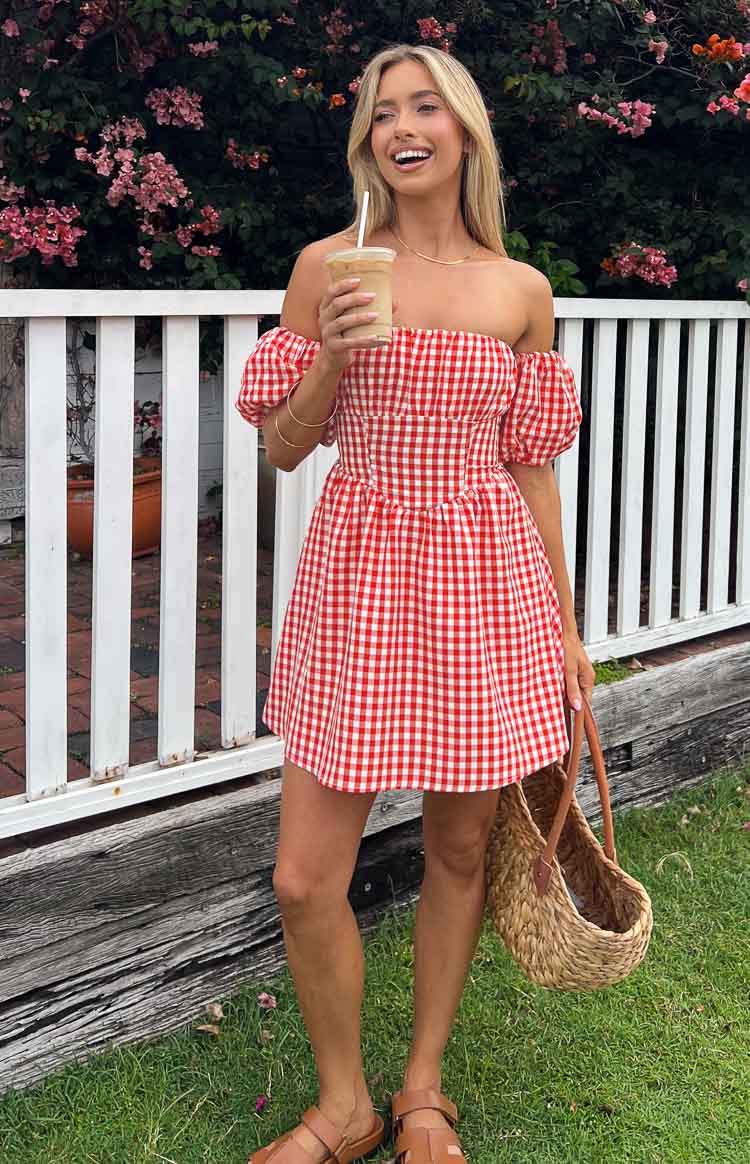 Love Lost Off The Shoulder Mini Dress | Red Gingham