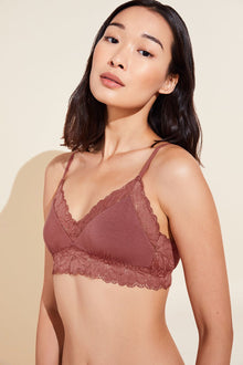 Model wears Rosalia TENCEL Modal Bralette in Rosewood.
