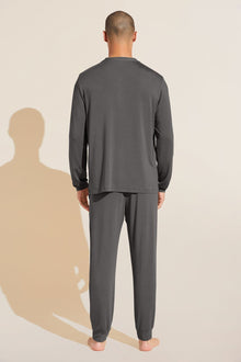 Model wears Henry TENCELâ„¢ Modal Long PJ Set in Storm Gray.