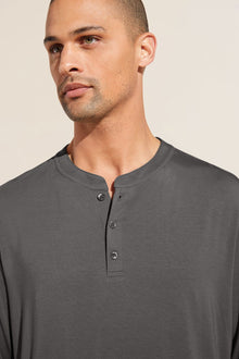 Model wears Henry TENCELâ„¢ Modal Long PJ Set in Storm Gray.