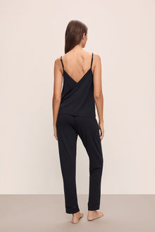 Back shot of Model wearing Fiona TENCEL Modal Cami & Pant PJ Set in black.