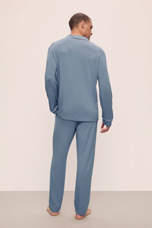Model is wearing William TENCEL Modal Long PJ Set in Faded Denim/Ivory