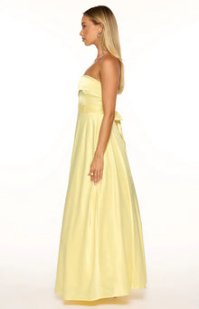 Lucy Strapless Satin Formal Maxi Dress | Yellow