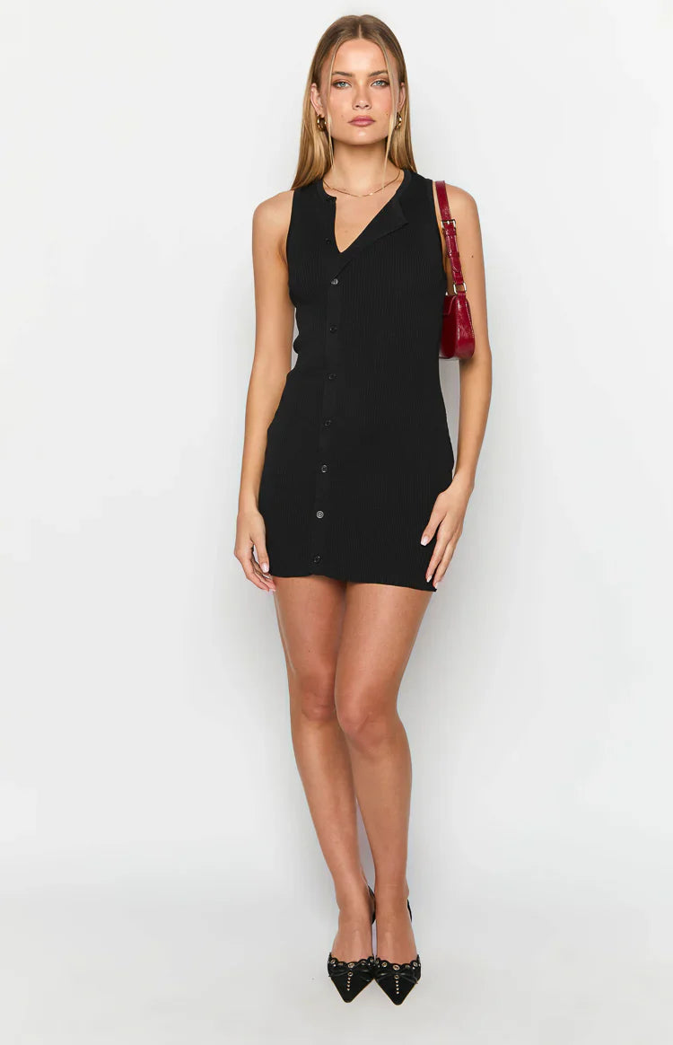 Lumi Button Up Mini Dress | Black