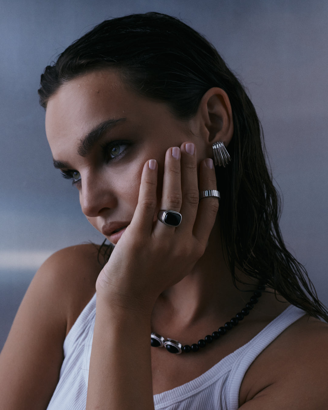 The Midnight Mesa Beaded Necklace | Black Beads/Black Agate | Silver