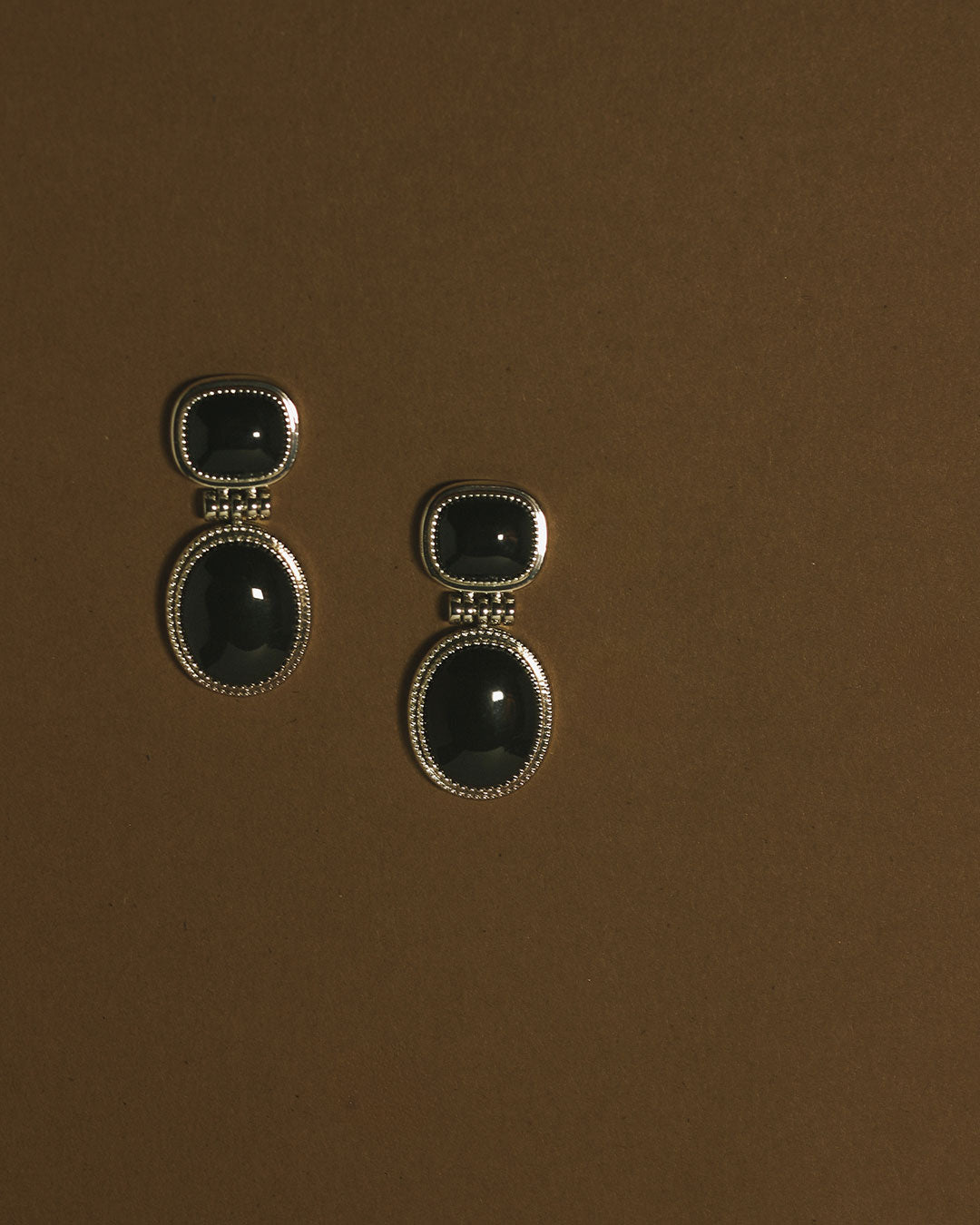 The Midnight Mesa Drop Studs | Black Agate | Silver