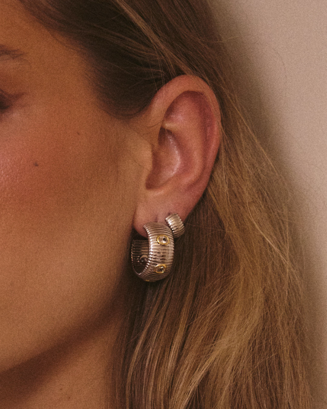 The Pave Georgia Ridged Hoops | Cubic Zirconia | Silver