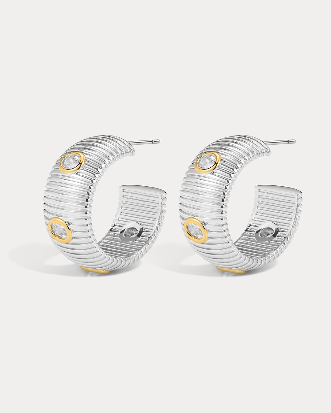 The Pave Georgia Ridged Hoops | Cubic Zirconia | Silver
