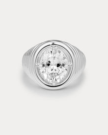 The Reve Ridged Signet Ring | Cubic Zirconia | Silver