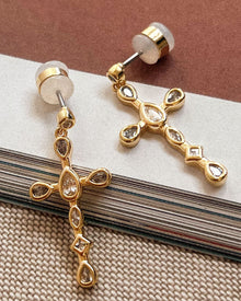 Bezel Stone Cross Studs | Cubic Zirconia | Gold