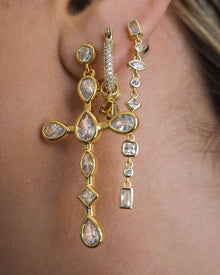 Bezel Stone Cross Studs | Cubic Zirconia | Gold