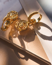 Rosette Coil Charm Hoops | Cubic Zirconia | Gold
