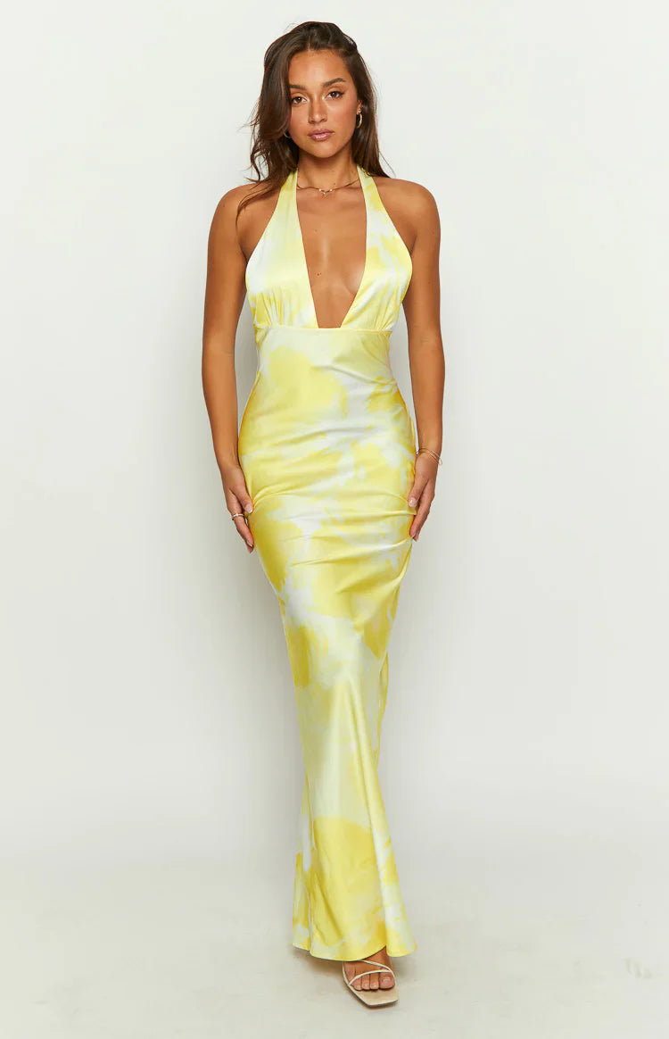 Lyra Halter Neck Maxi Dress | Yellow