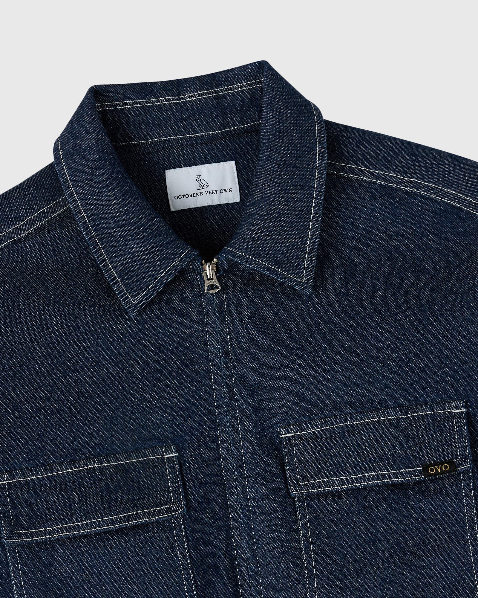 Mens | Denim Zip-Up Shirt | Dark Indigo