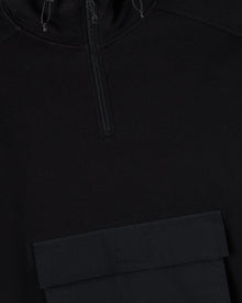 Nylon Overlay Quarter-Zip Hoodie - Black