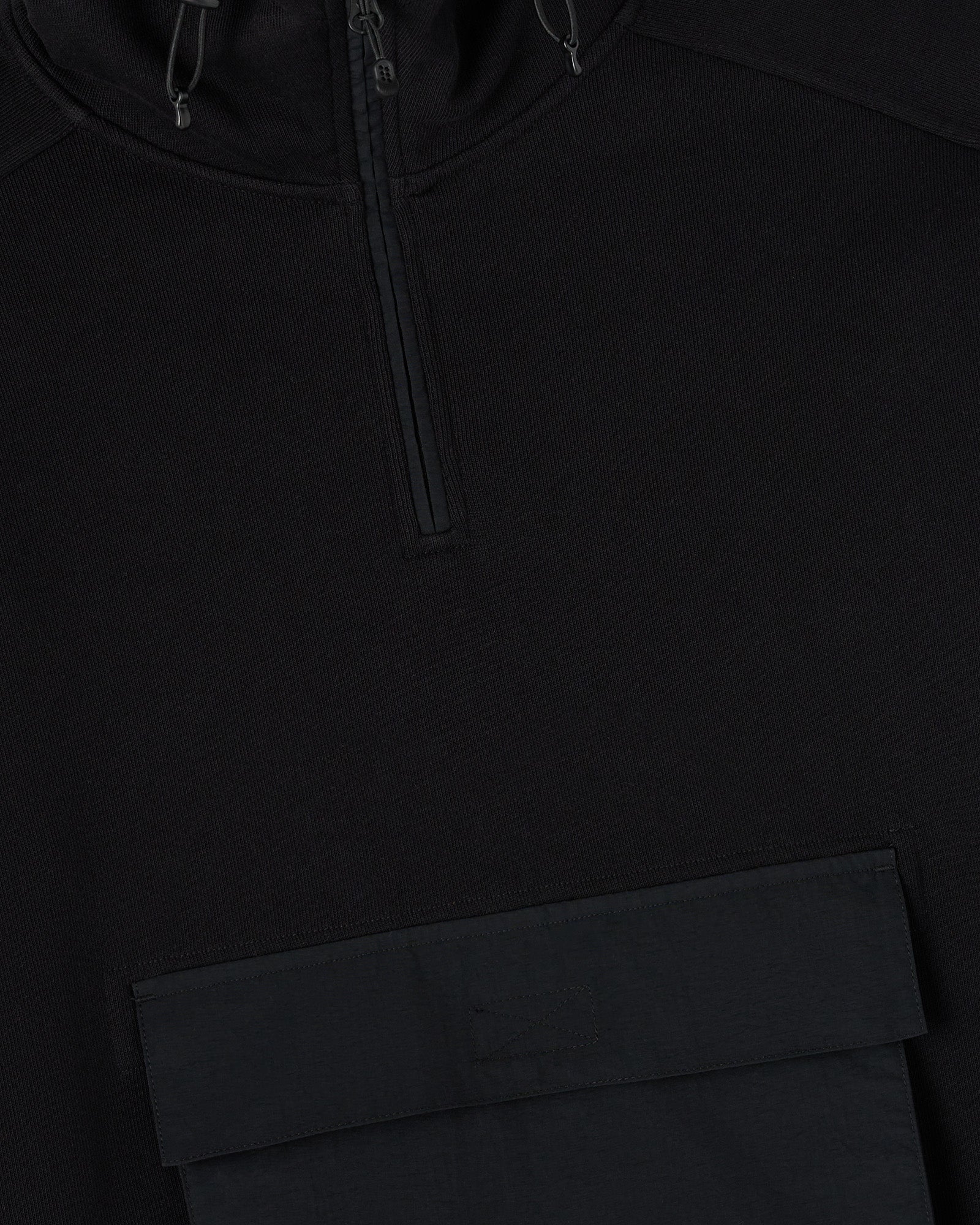 Nylon Overlay Quarter-Zip Hoodie - Black