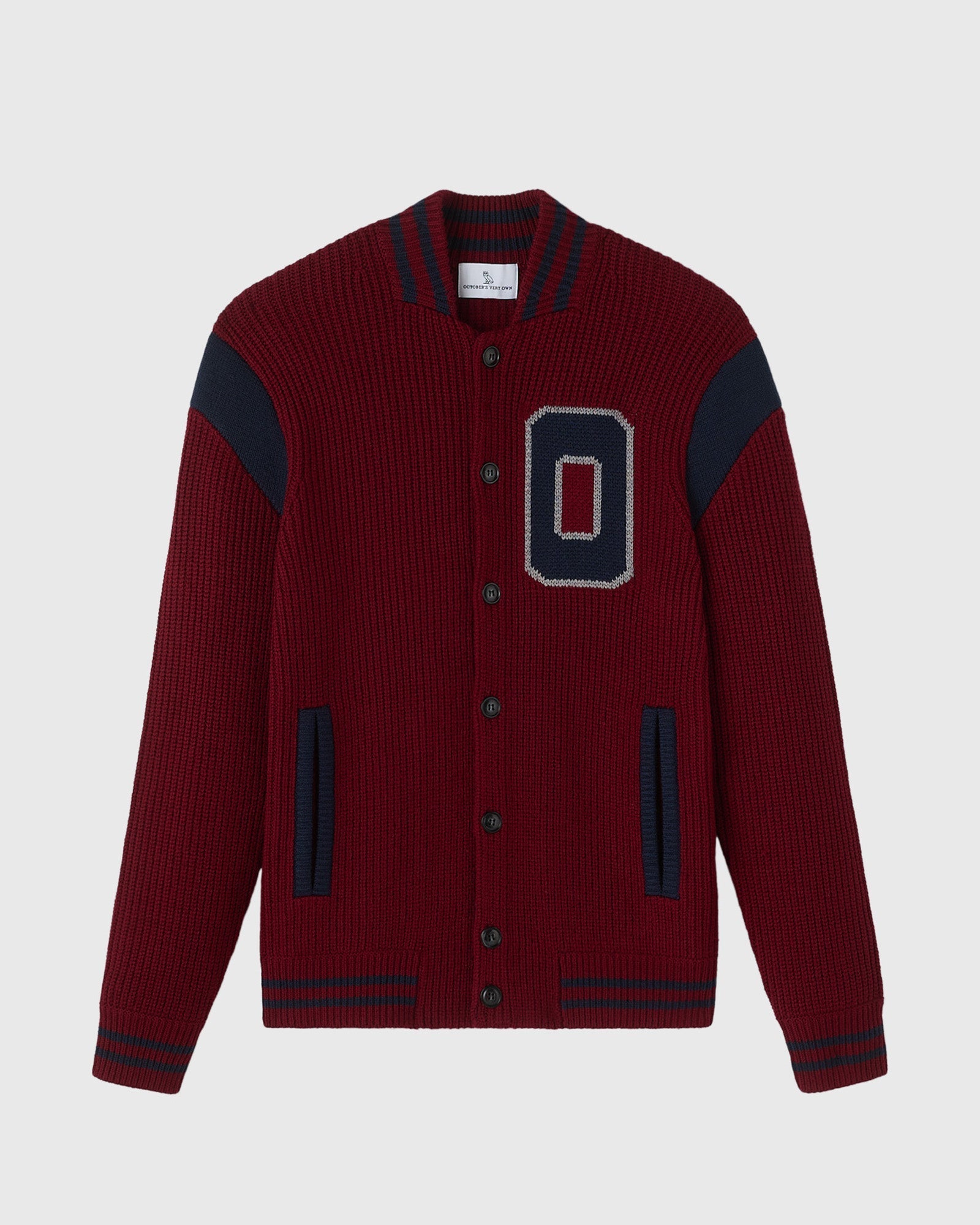 Knit Varsity Jacket - Wine