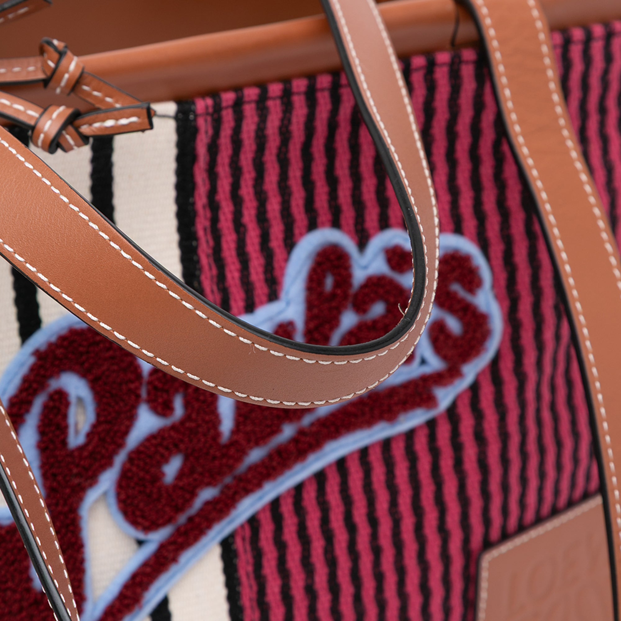 Loewe | Pre-Owned Paulas Ibiza Large Canvas Stripes Cushion Tote | Red