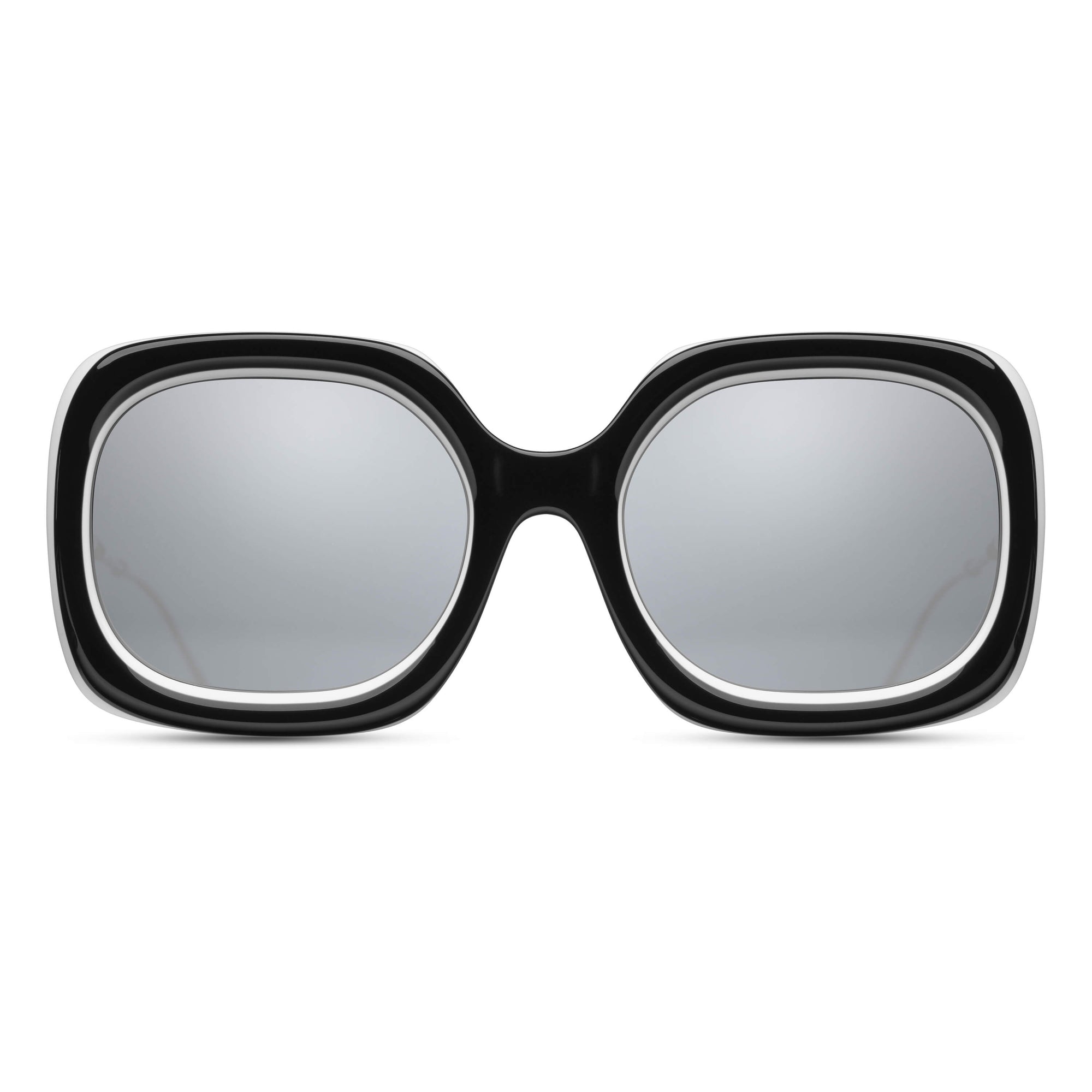 M2035 Square Sunglass | Black/White | Silver Mirror Lens | 53MM