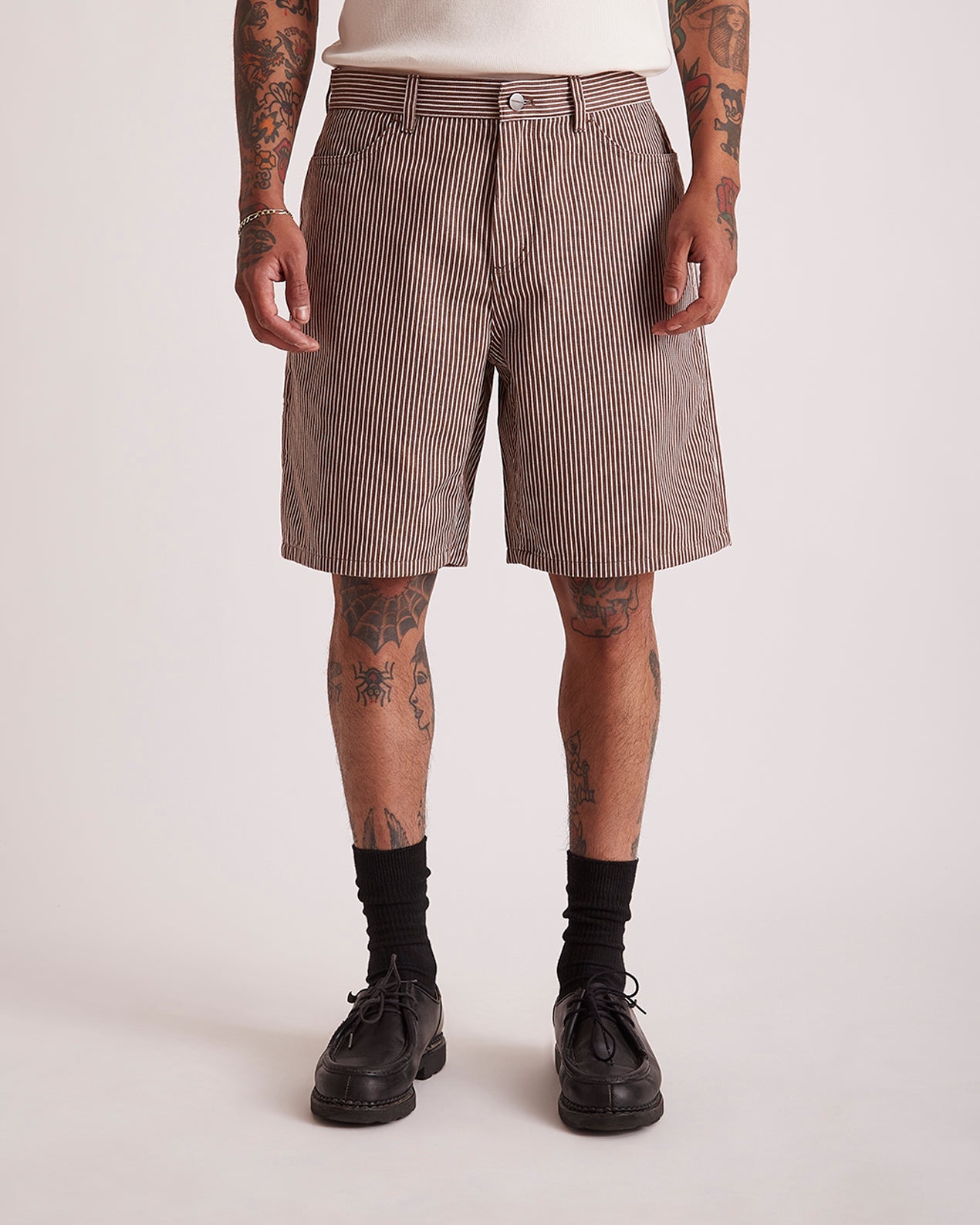 Dark Earth | Striped Cotton Twill Carpenter Short