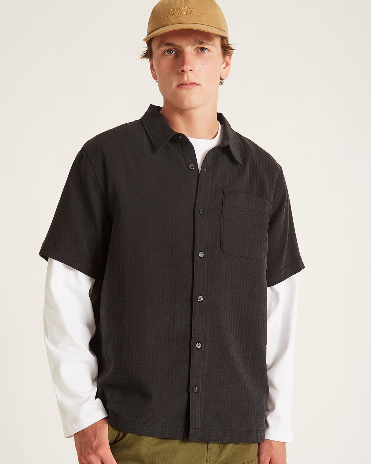 Black | Bruce Double Layer Crinkle Short Sleeve Shirt