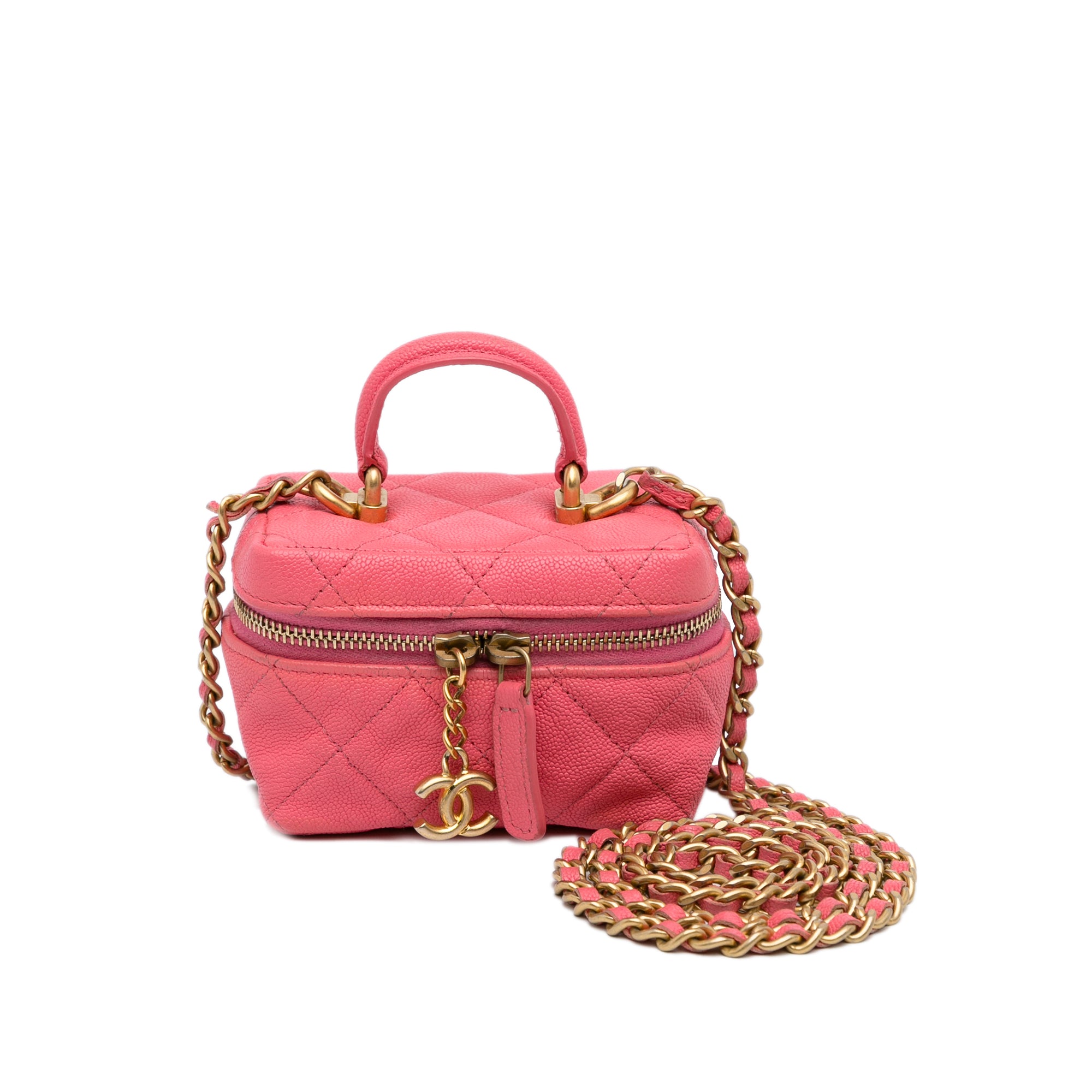 Chanel | Pre-Owned Micro Caviar Chain Vanity Bag | Pink