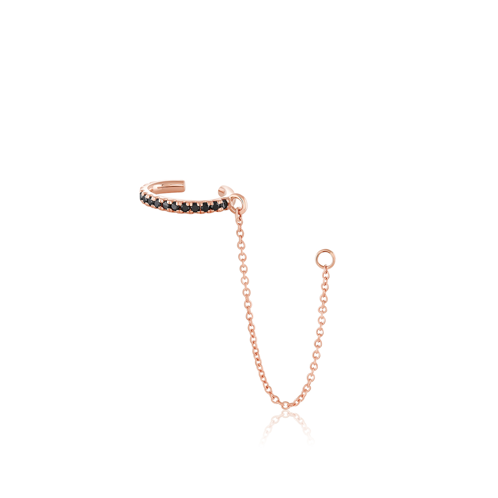 Women | Black Diamond Pavé Ear Cuff & Chain | 14k Rose Gold