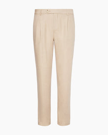 Mens | Linen Tapered Pleated Trouser | Tan