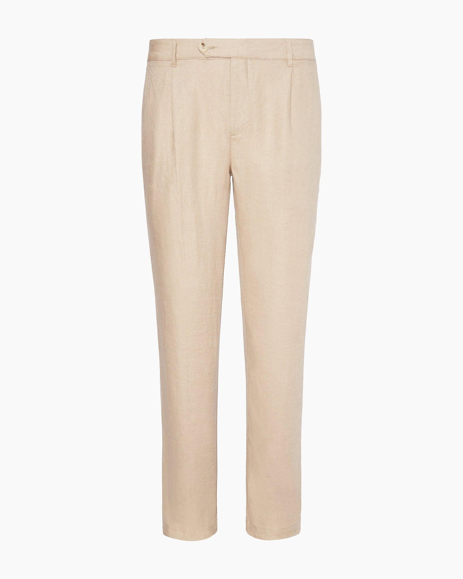 Mens | Linen Tapered Pleated Trouser | Tan