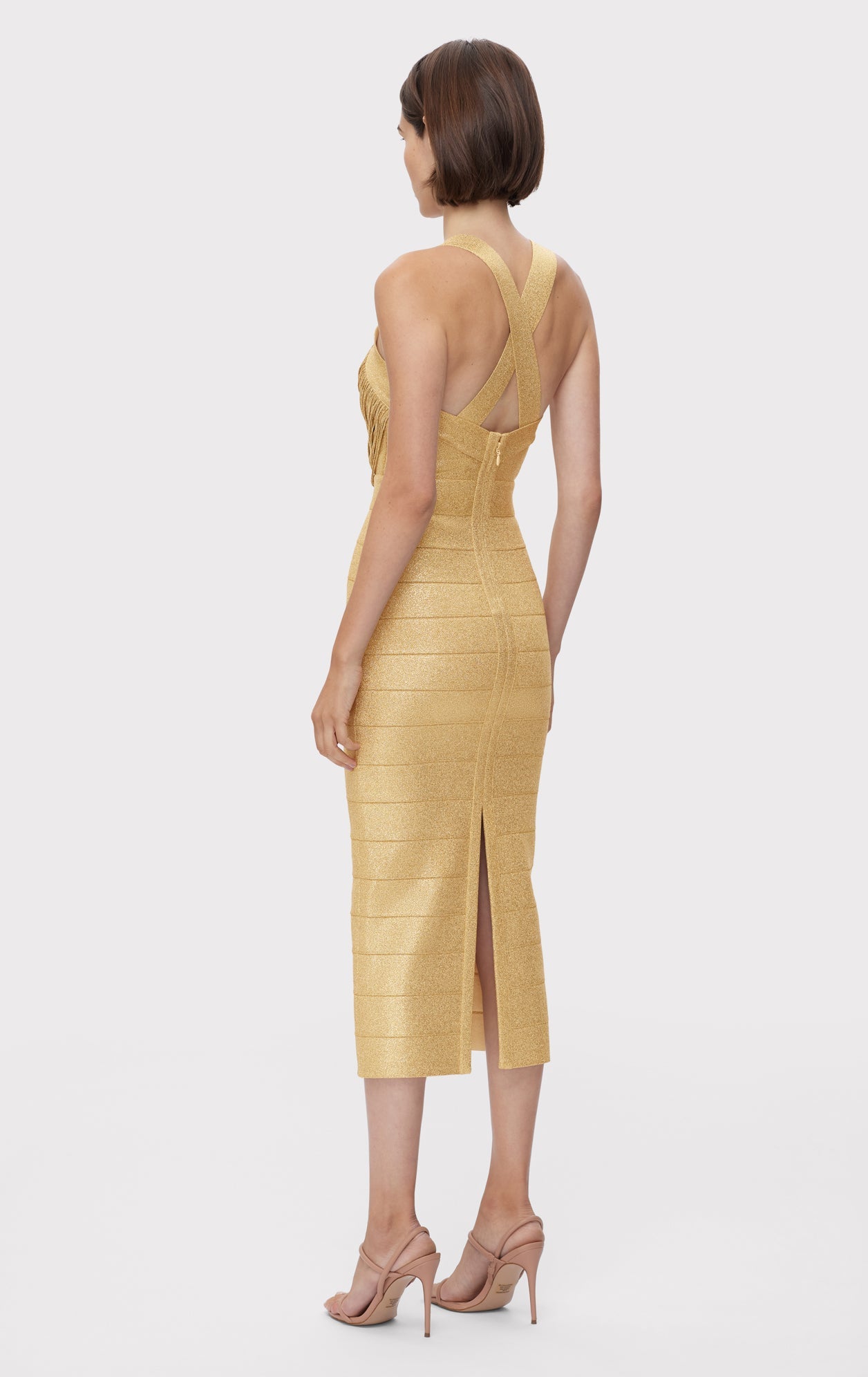 Disco Knit Fringe Midi Dress | Metallic Gold